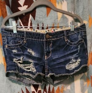 Hot Kiss Dark Blue Distressed Jean Shorts